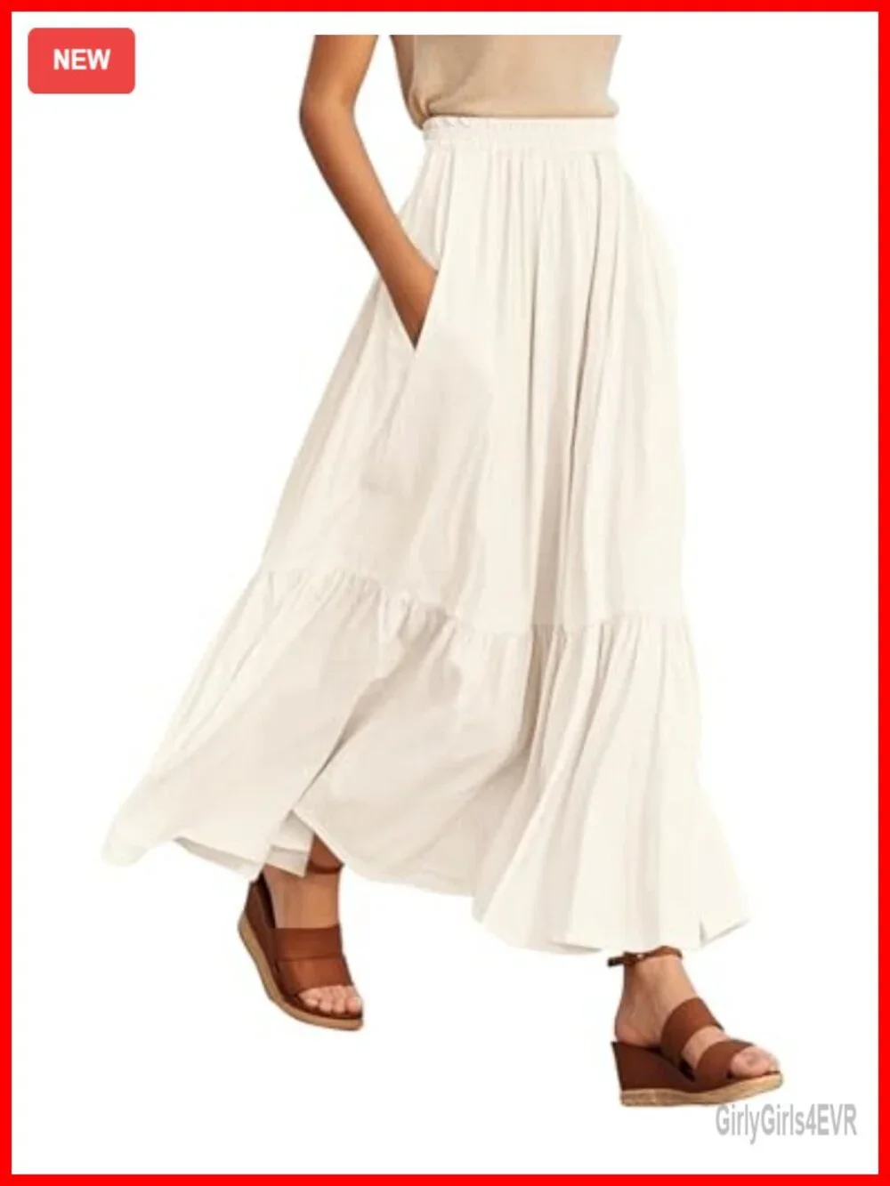 Boho Maxi Skirt Elastic Waist Flowy A-Line with Pockets
